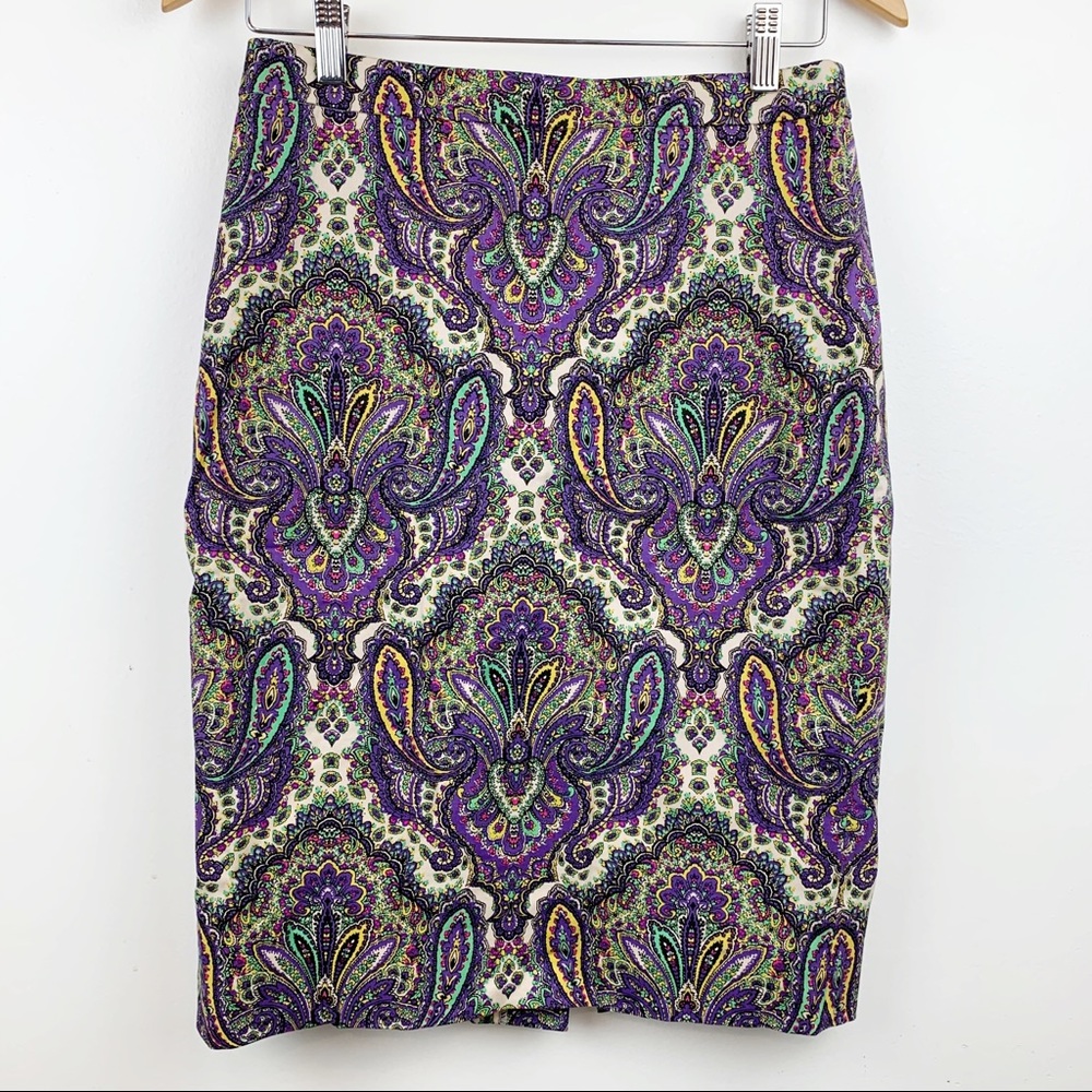 J CREW Royal Paisley Pencil Skirt Sz 2 - Picture 5 of 8